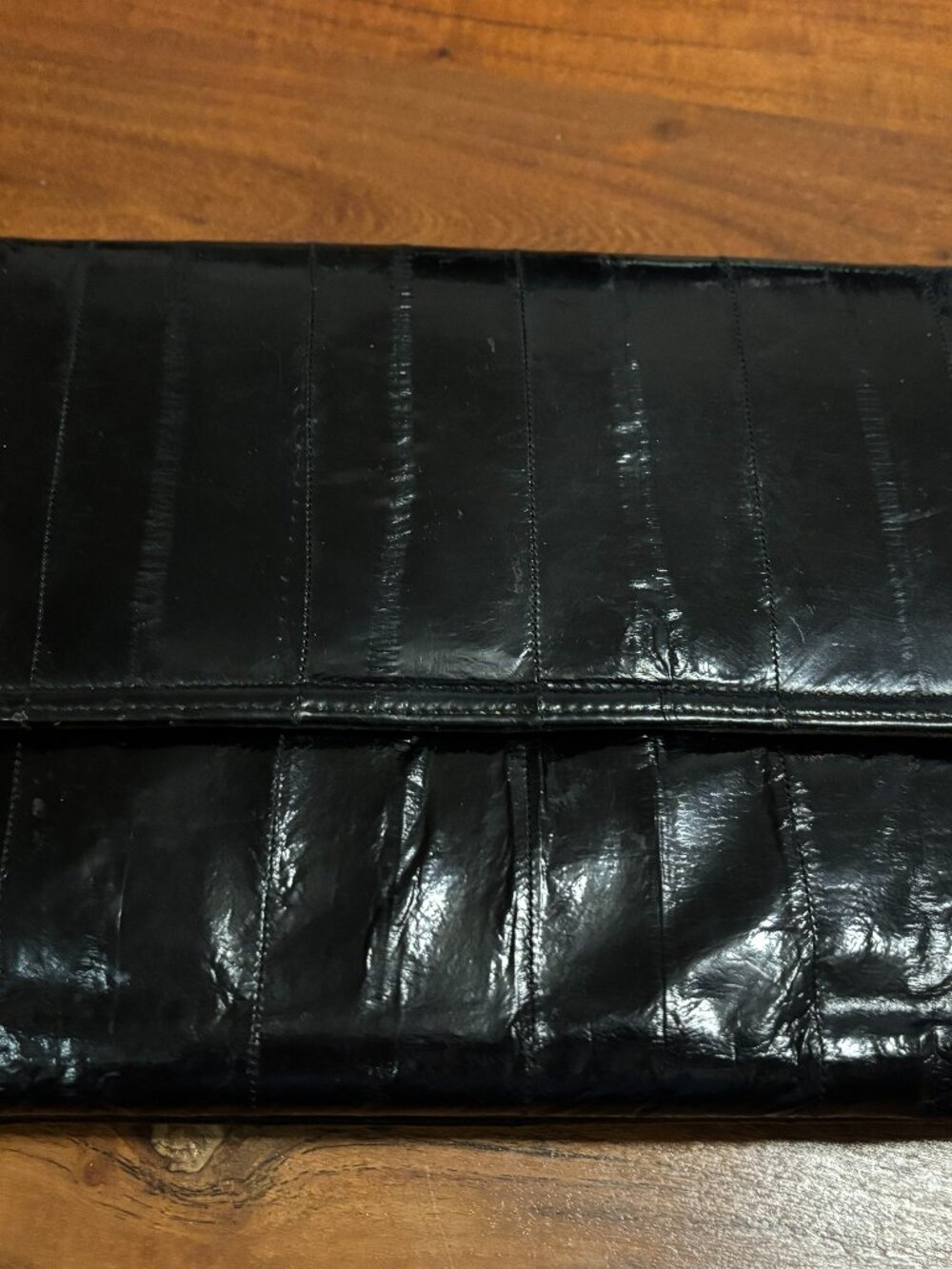 Vintage Genuine Eel Skin Black Clutch with wallet insert (Made in Korea)